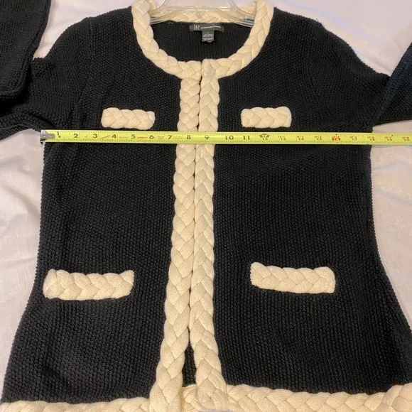 INC International concepts black sweater jacket with white braided trim. large. - Picture 9 of 12